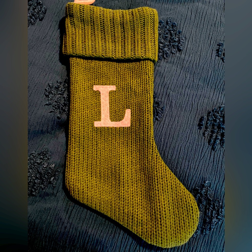 Brand new L stocking from Target (color is green with white letter)